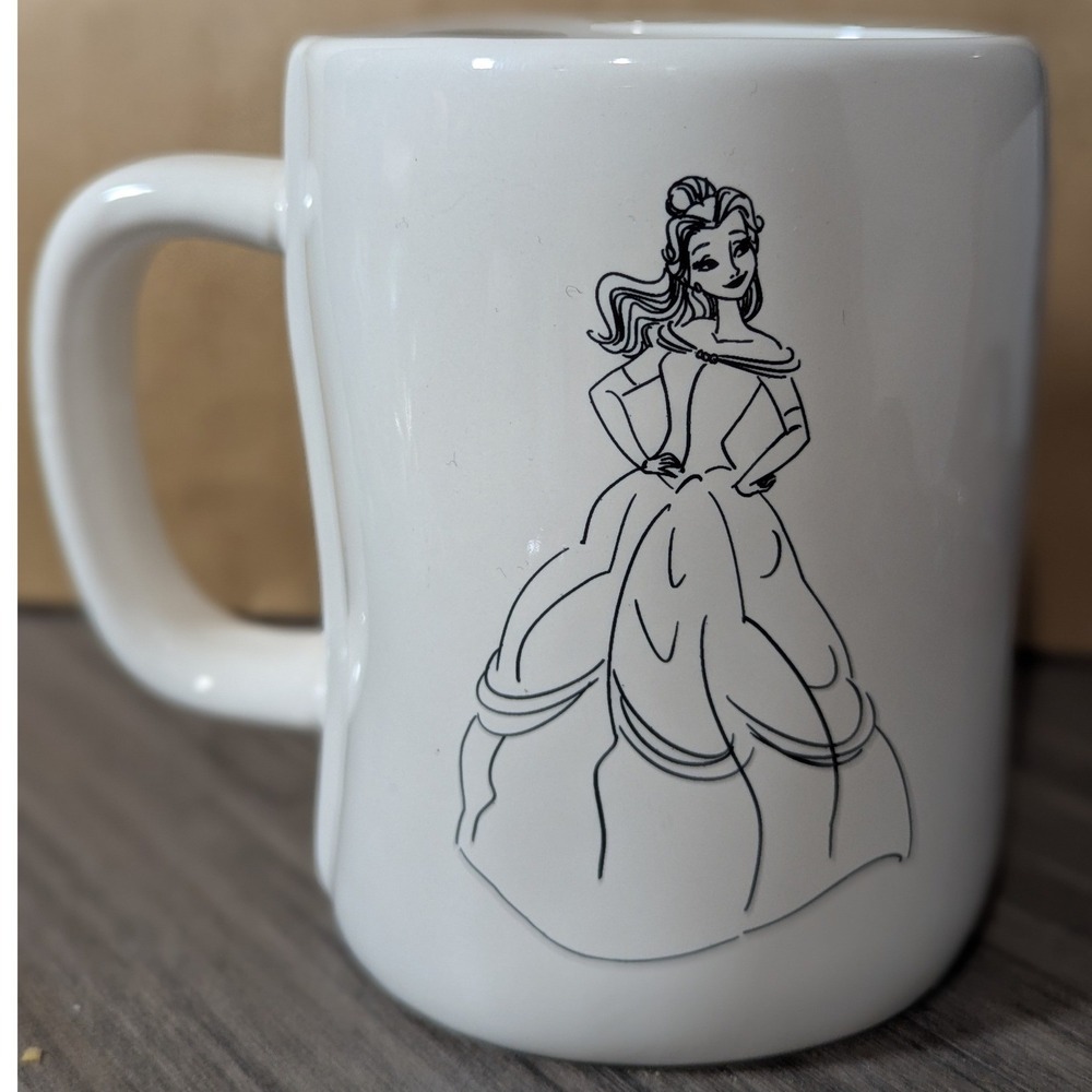Rae Dunn Disney Princess Belle Love Story Coffee Mug White Ceramic Beauty Beast
